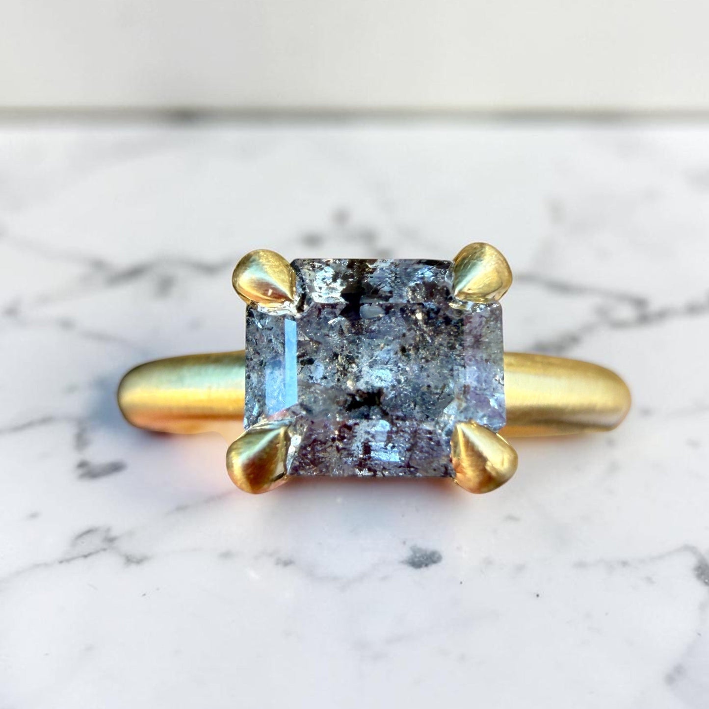 One-off Chunky Claw Set Salt And Pepper Diamond Ring in 18ct Yellow Gold, Size O (In Stock)