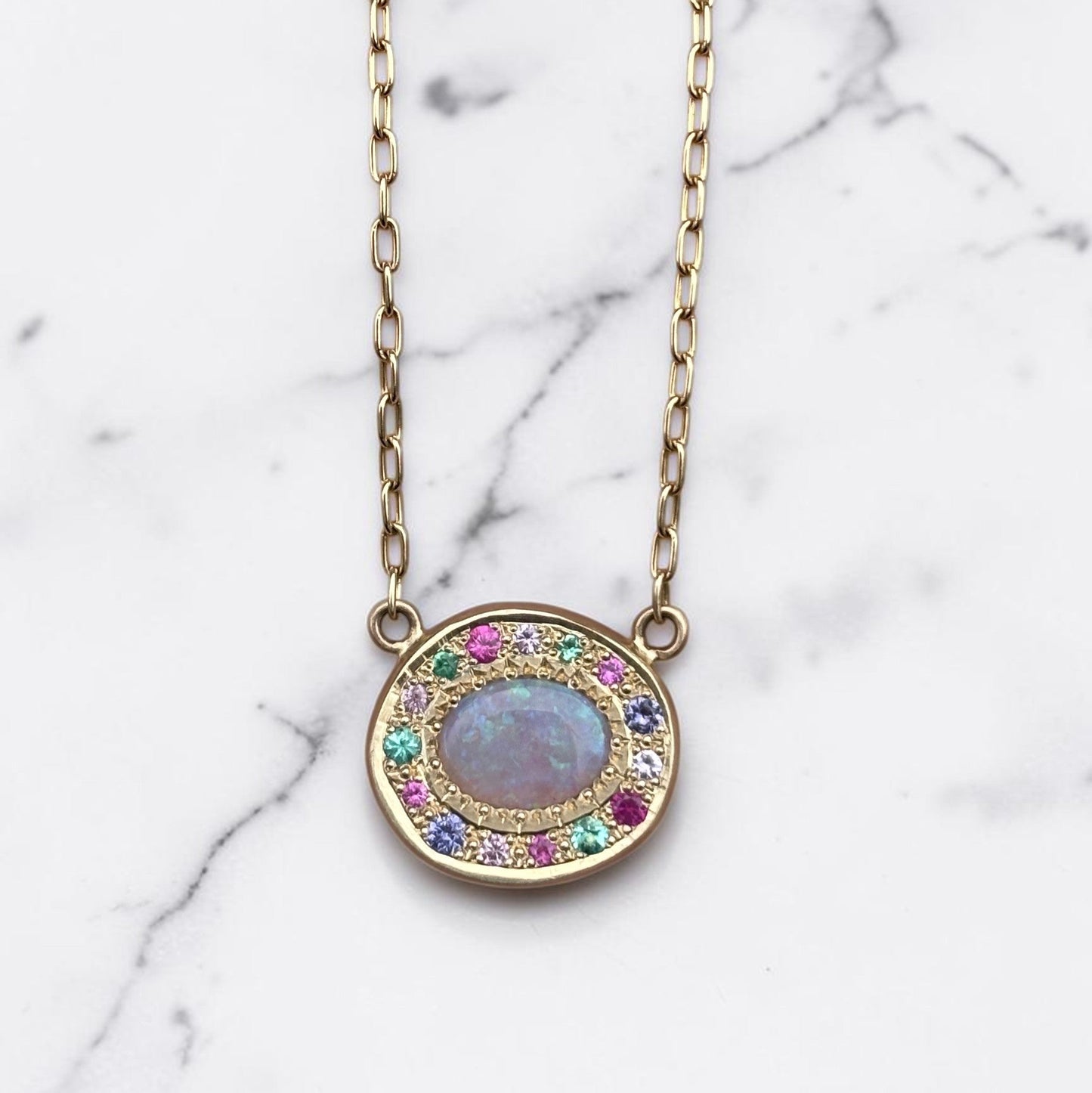 One-off Crystal Opal Pebble Necklace In 9ct Yellow Gold (In Stock)
