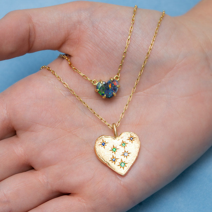 One-off Boulder Opal Heart Necklace In 18ct Yellow Gold (In Stock)