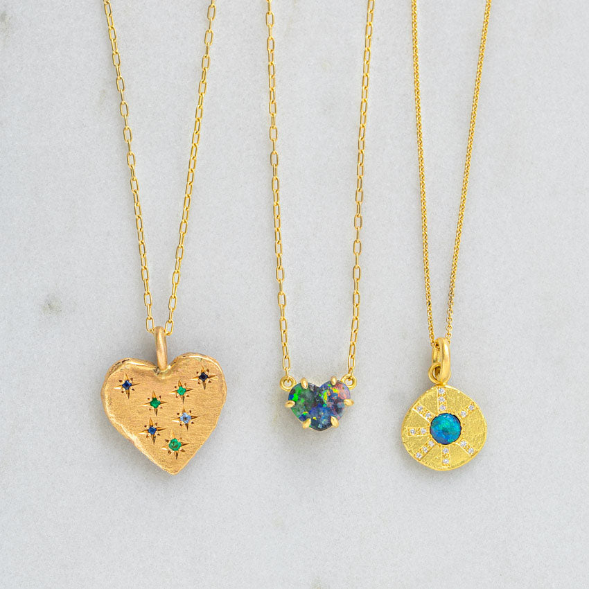 One-off Boulder Opal Heart Necklace In 18ct Yellow Gold (In Stock)