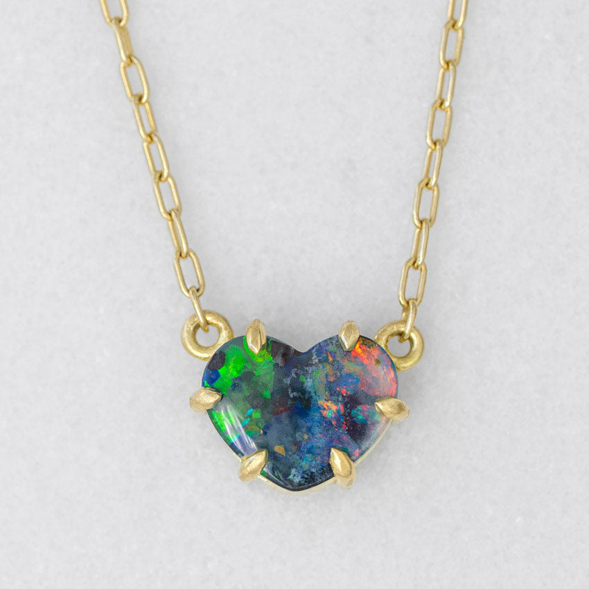 One-off Boulder Opal Heart Necklace In 18ct Yellow Gold (In Stock)