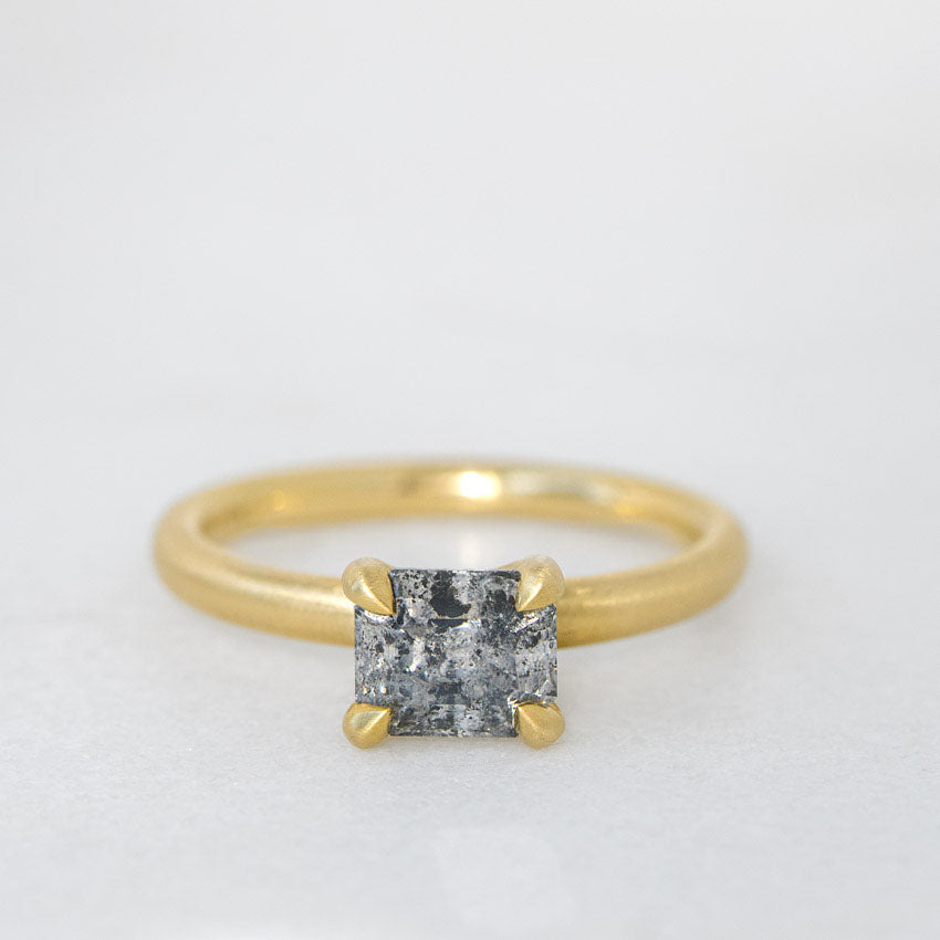One-off Chunky Claw Set Salt And Pepper Diamond Ring in 18ct Yellow Gold, Size O (In Stock)