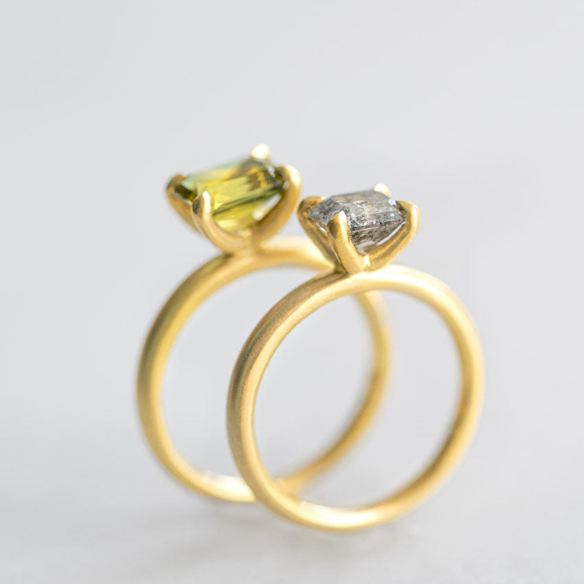 One-off Chunky Claw Set Salt And Pepper Diamond Ring in 18ct Yellow Gold, Size O (In Stock)