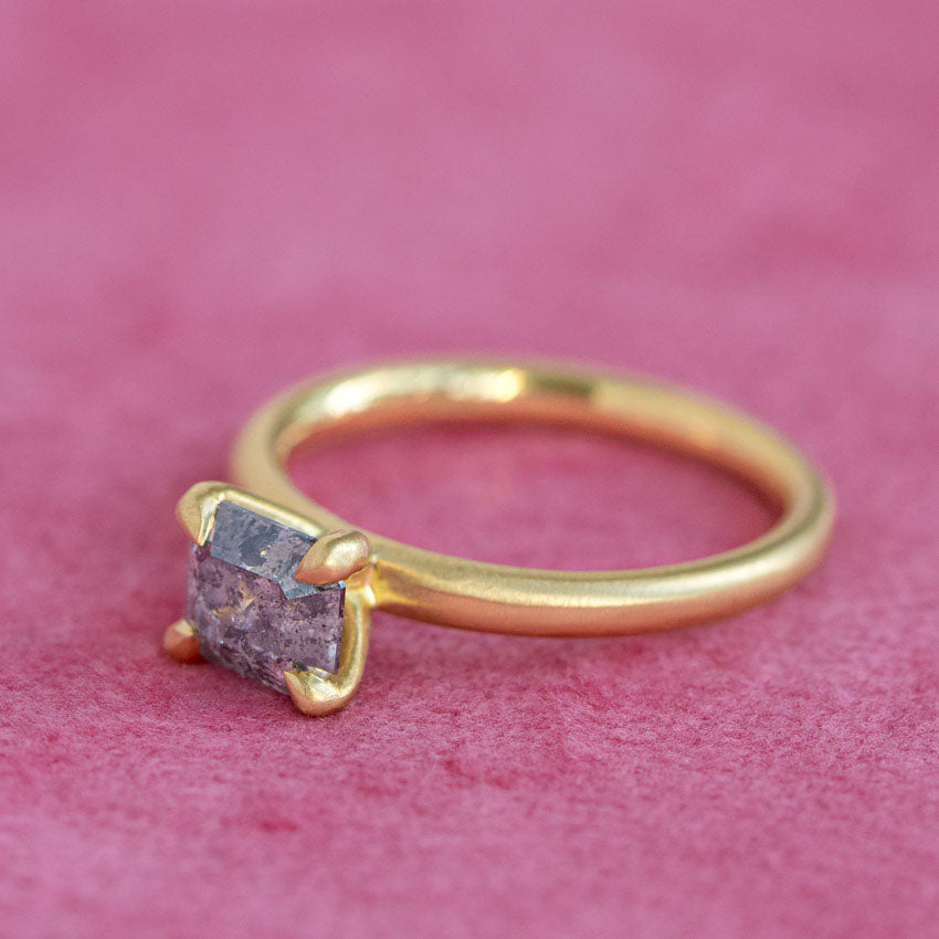 One-off Chunky Claw Set Salt And Pepper Diamond Ring in 18ct Yellow Gold, Size O (In Stock)