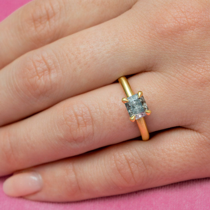 One-off Chunky Claw Set Salt And Pepper Diamond Ring in 18ct Yellow Gold, Size O (In Stock)