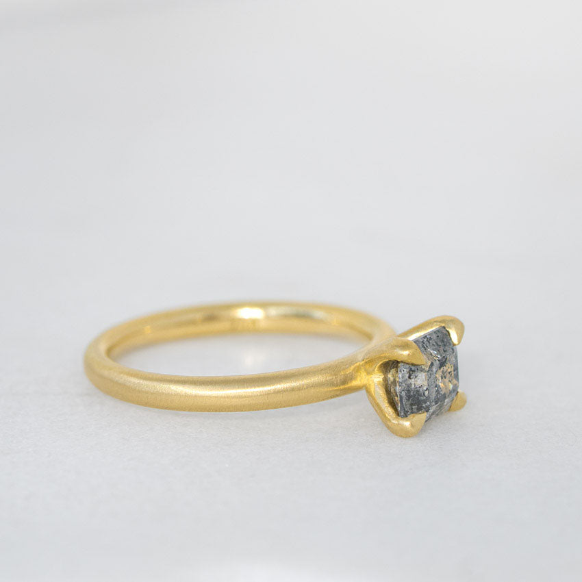 One-off Chunky Claw Set Salt And Pepper Diamond Ring in 18ct Yellow Gold, Size O (In Stock)