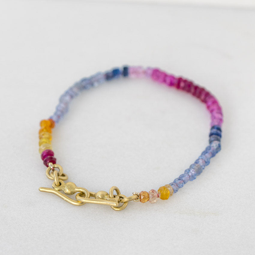 One-off Shades Of Sapphire Bead Bracelet In 18ct Yellow Gold (In Stock)
