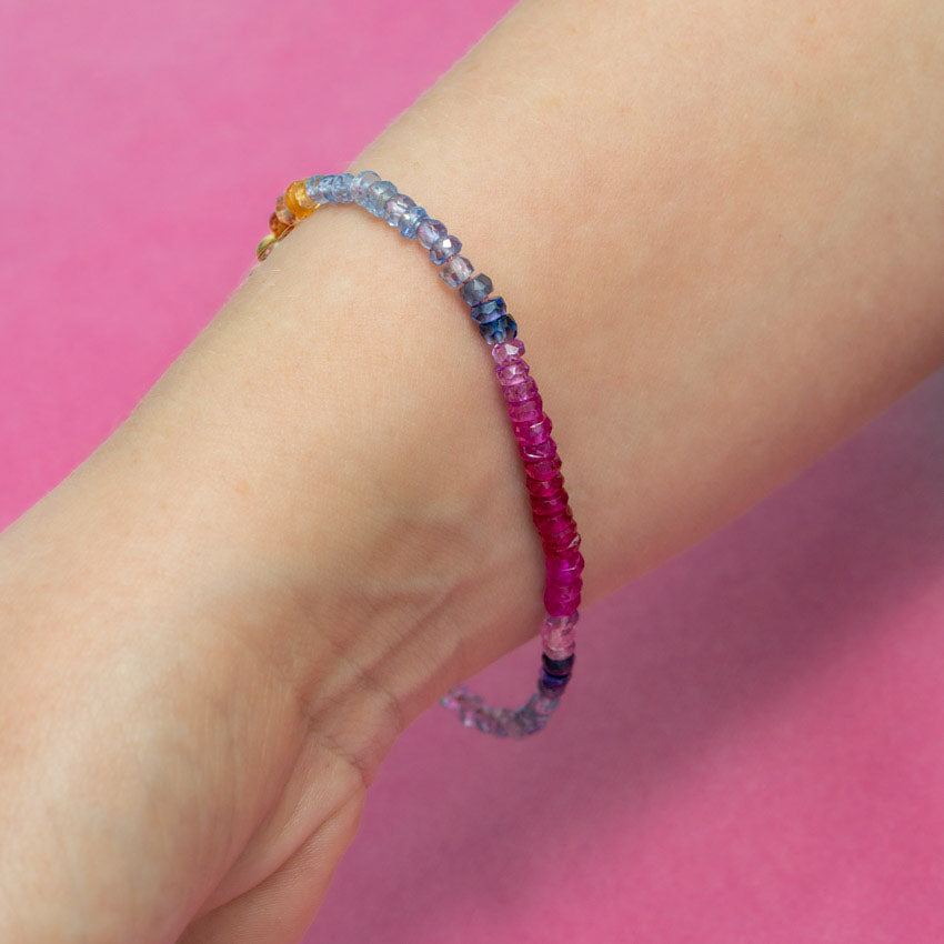 One-off Shades Of Sapphire Bead Bracelet In 18ct Yellow Gold (In Stock)