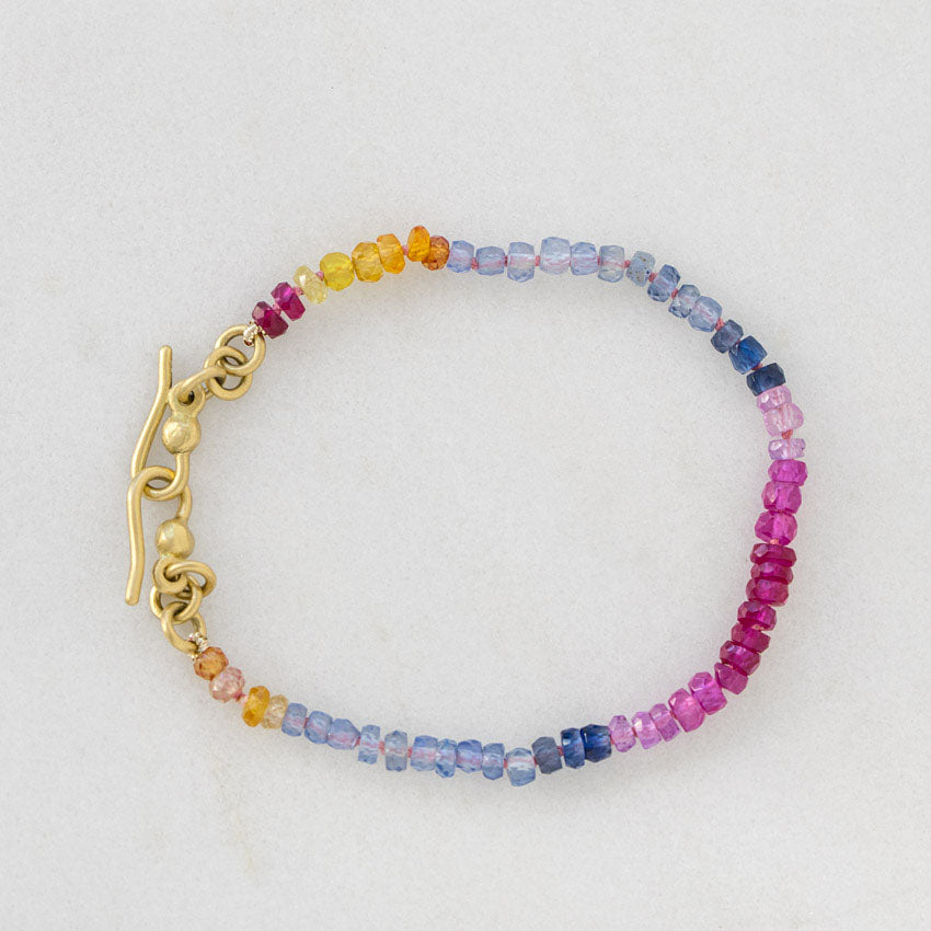 One-off Shades Of Sapphire Bead Bracelet In 18ct Yellow Gold (In Stock)
