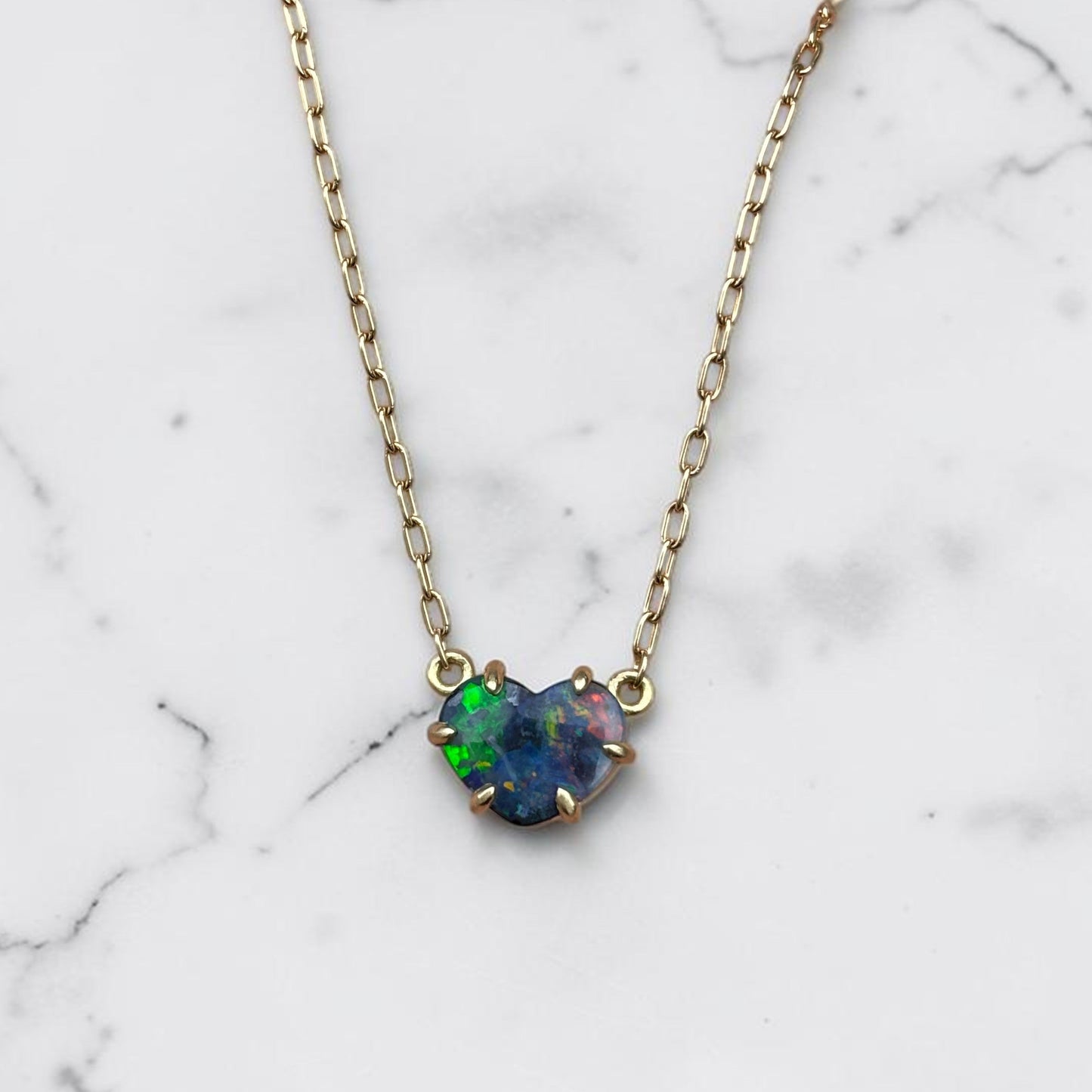 One-off Boulder Opal Heart Necklace In 18ct Yellow Gold (In Stock)