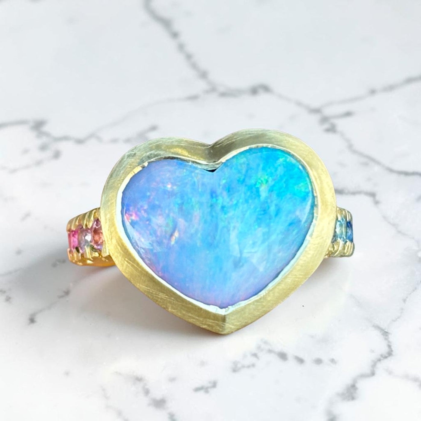 One-off Boulder Opal Heart Ring in 18ct Yellow Gold, Size N (In Stock)