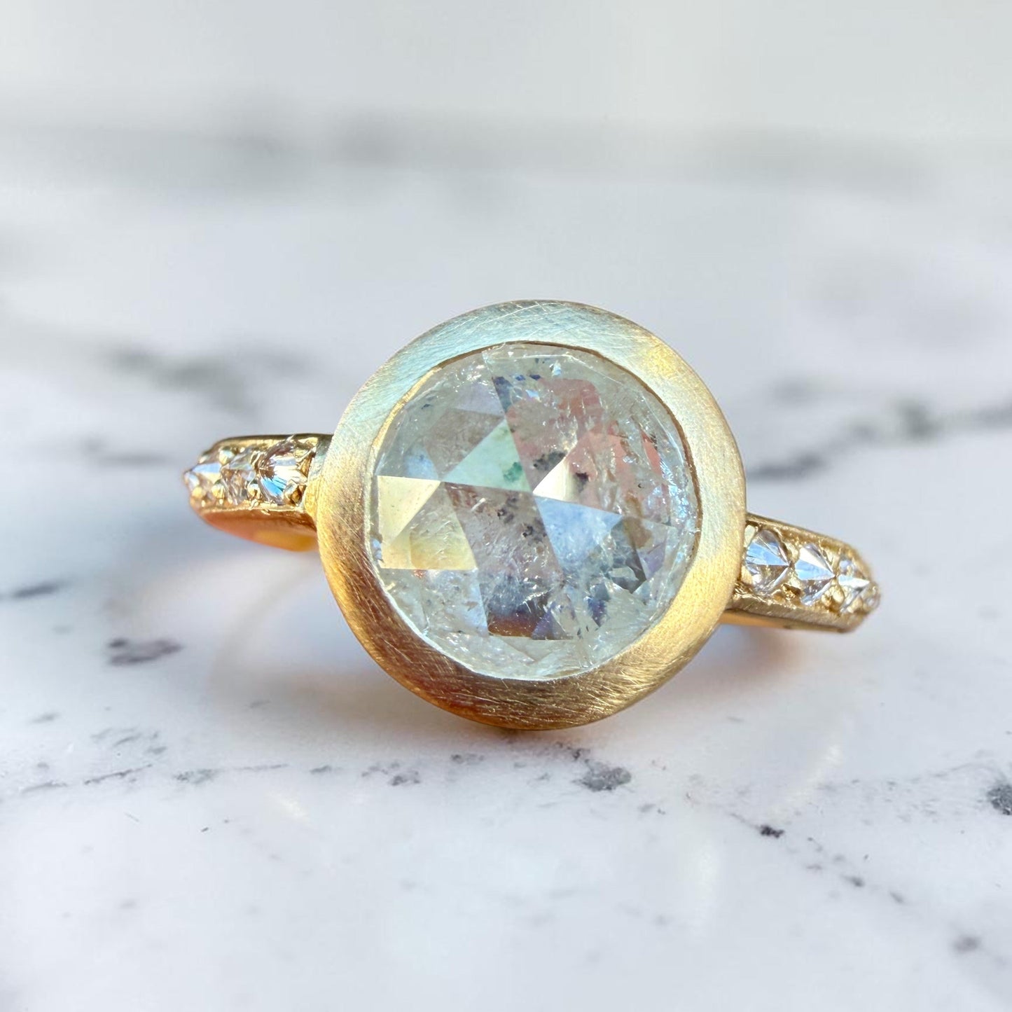 One-off Rose Cut Icy Diamond Ring in 18ct Yellow Gold, Size J (In Stock)
