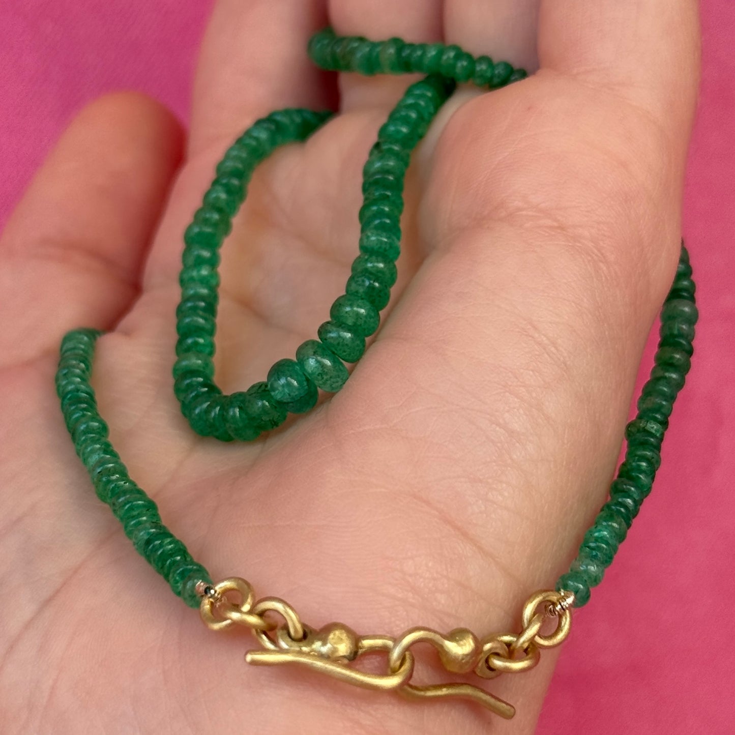 One-off Emerald Bead Necklace In 9ct Yellow Gold