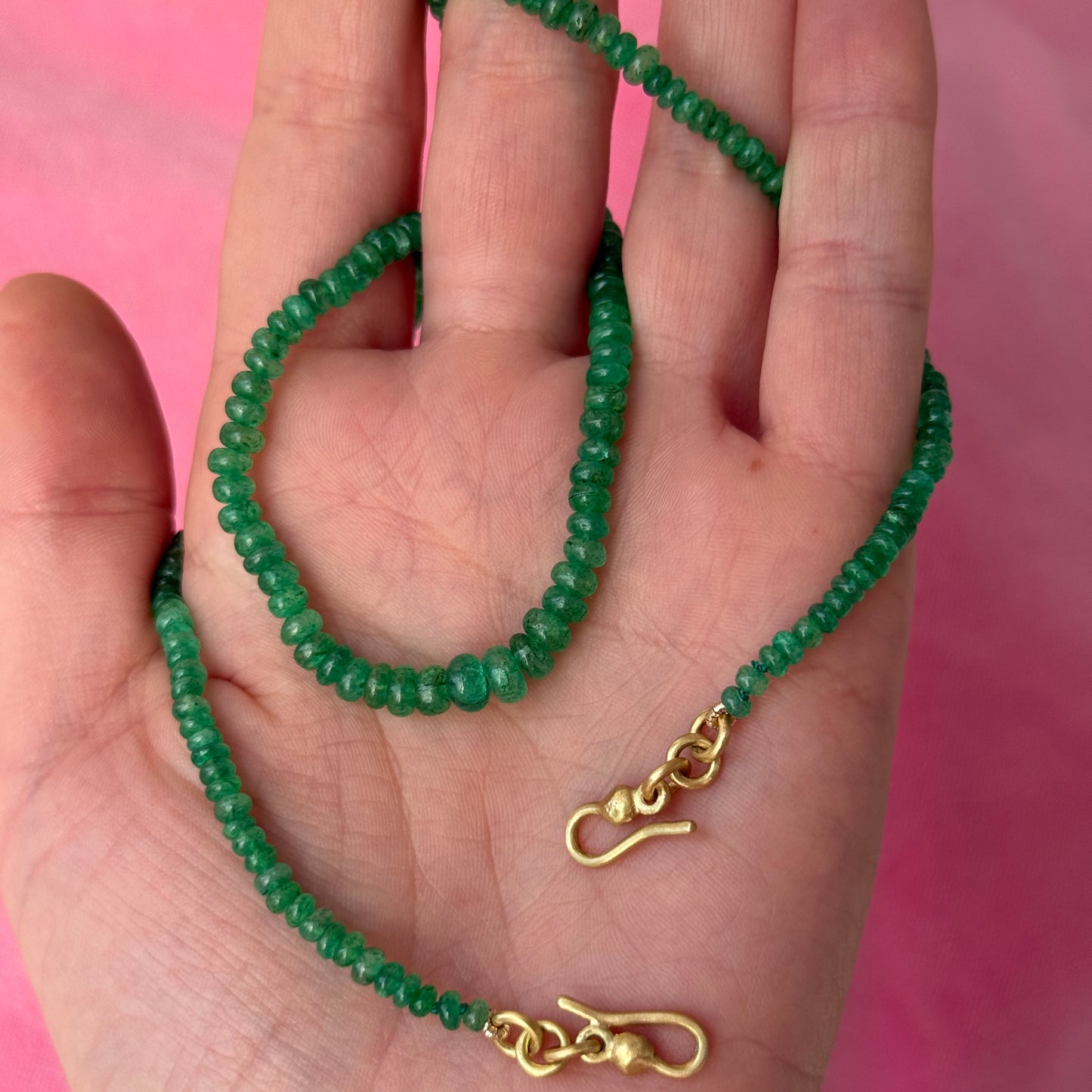 One-off Emerald Bead Necklace In 9ct Yellow Gold