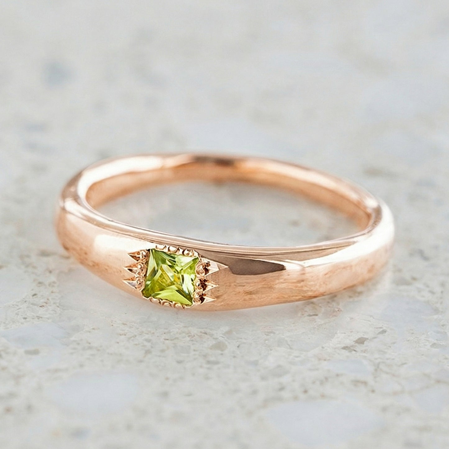 Peridot Princess Cut Wonky Stackable