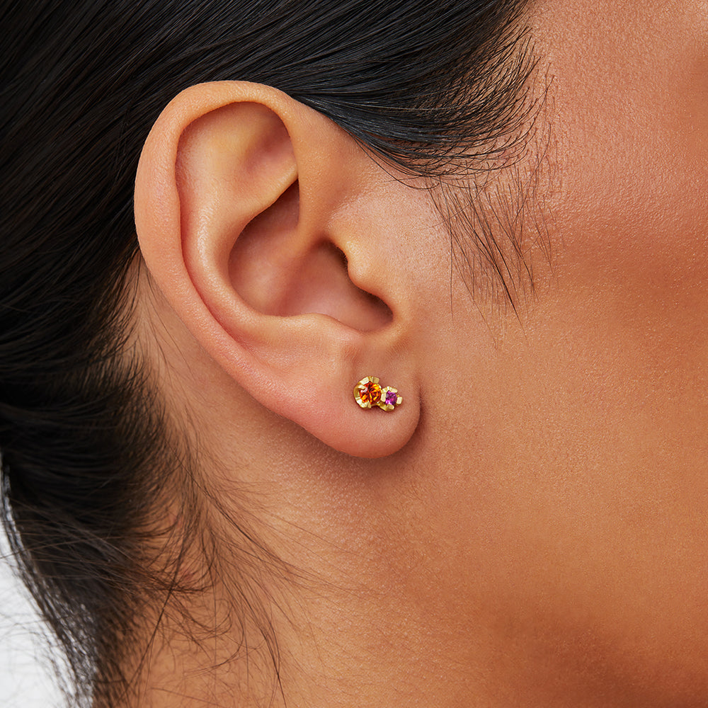 Pink and Orange Sapphire Bud Single Stud