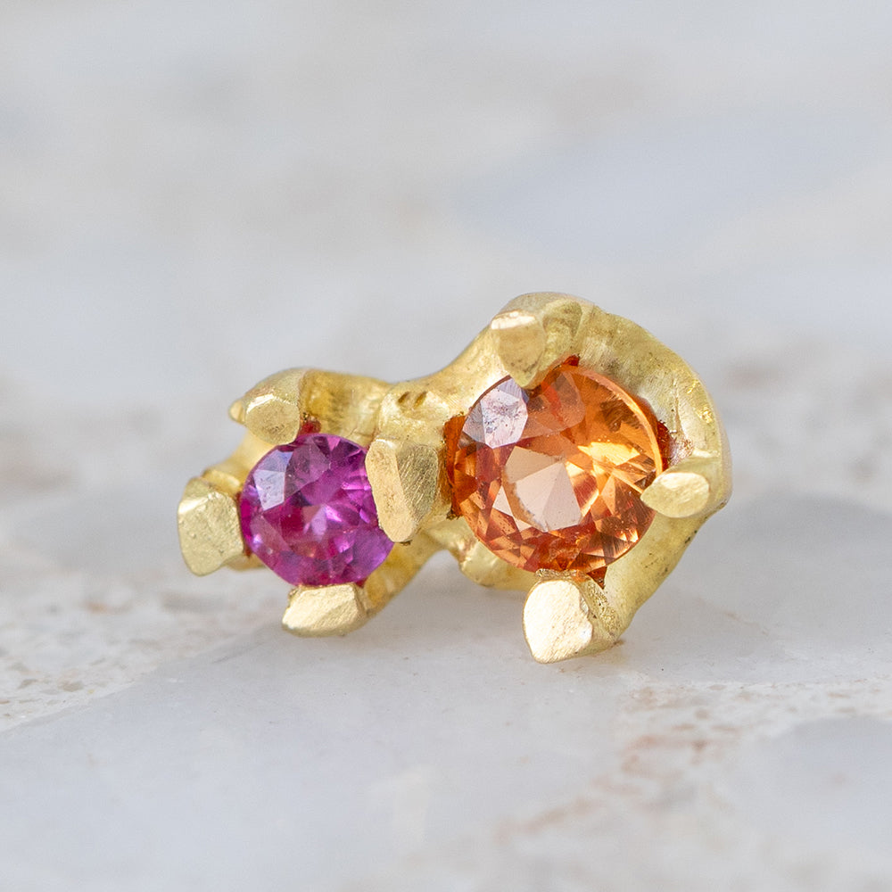 Pink and Orange Sapphire Bud Single Stud