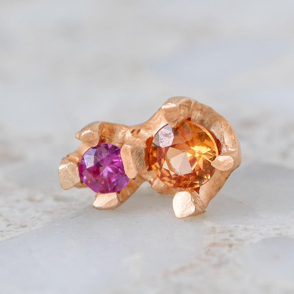 Pink and Orange Sapphire Bud Single Stud