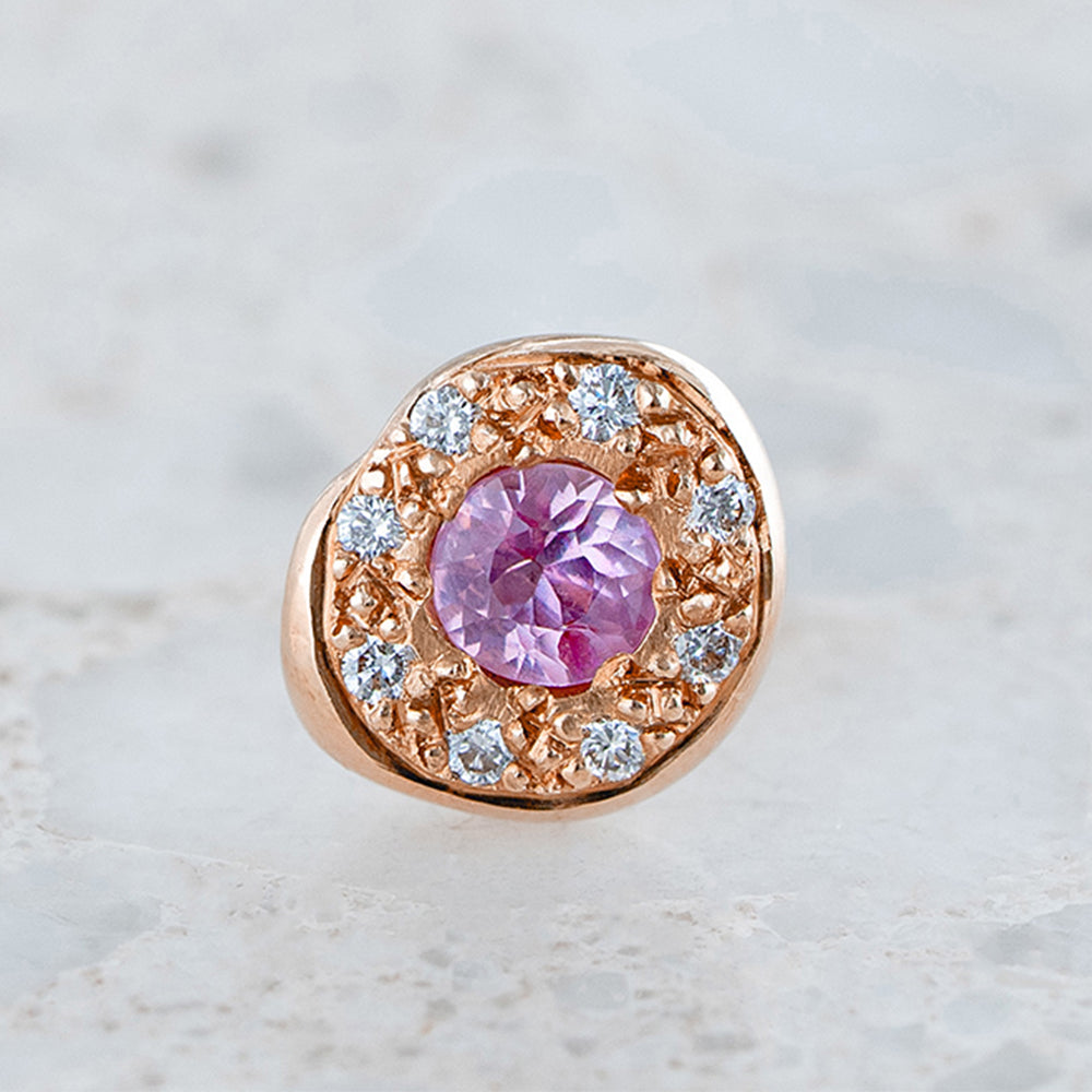 Pink Sapphire and Diamond Single Pebble Earring
