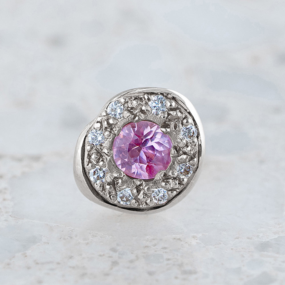 Pink Sapphire and Diamond Single Pebble Earring