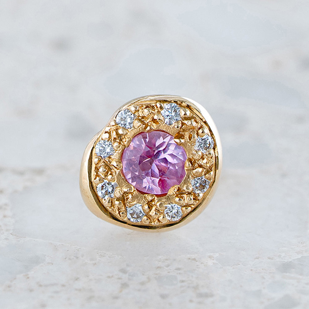 Pink Sapphire and Diamond Single Pebble Earring