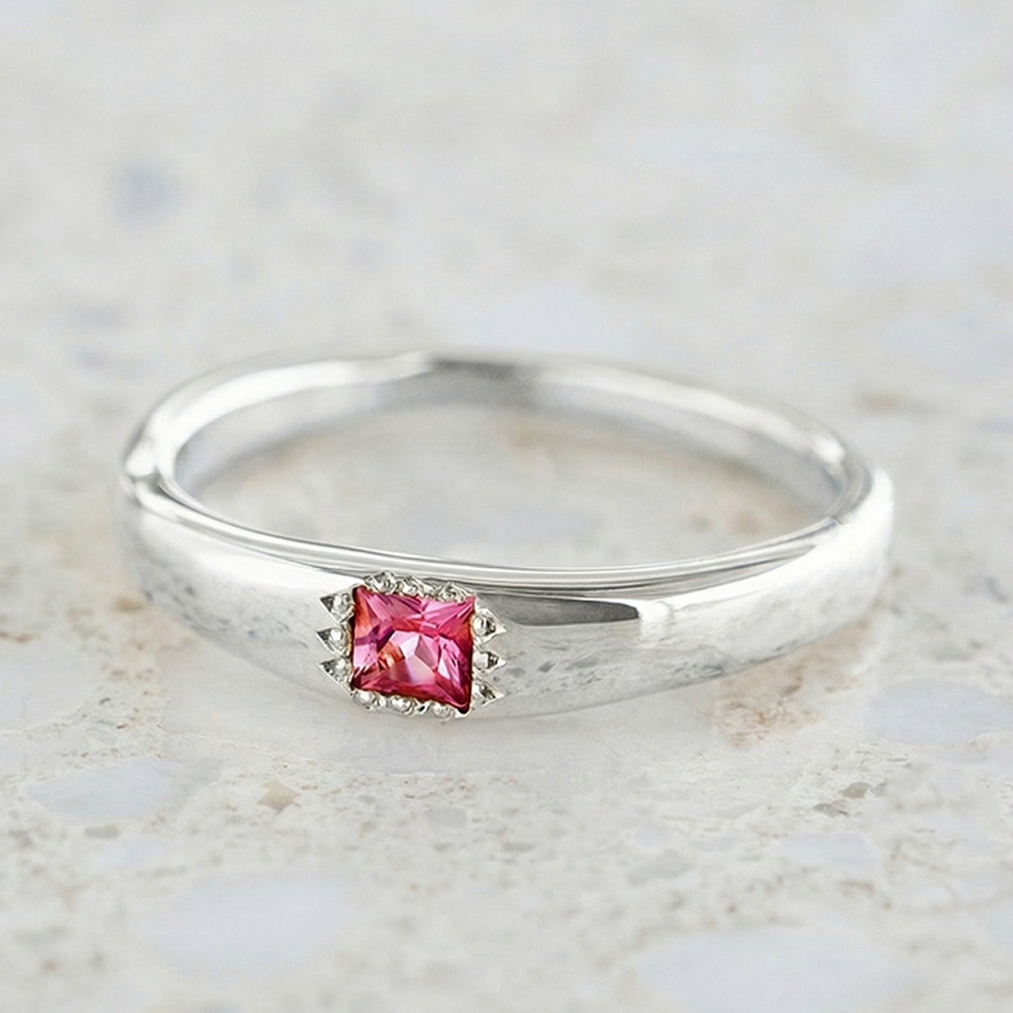 Pink Tourmaline Princess Cut Wonky Stackable