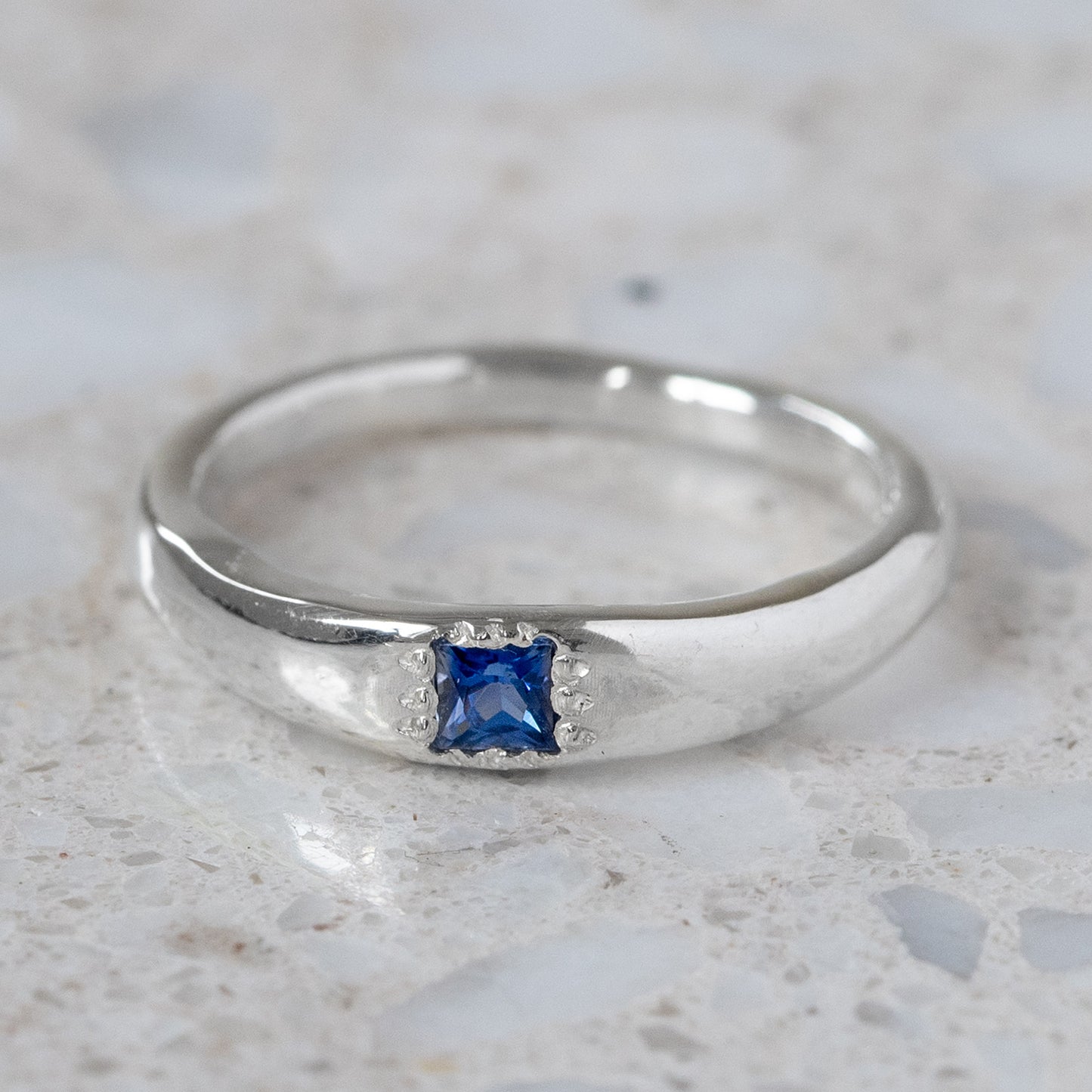 Blue Sapphire Princess Cut Wonky Stackable