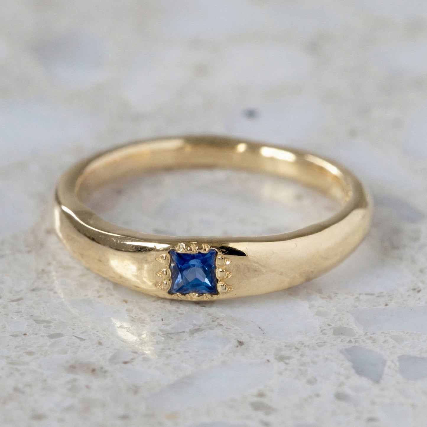 Blue Sapphire Princess Cut Wonky Stackable