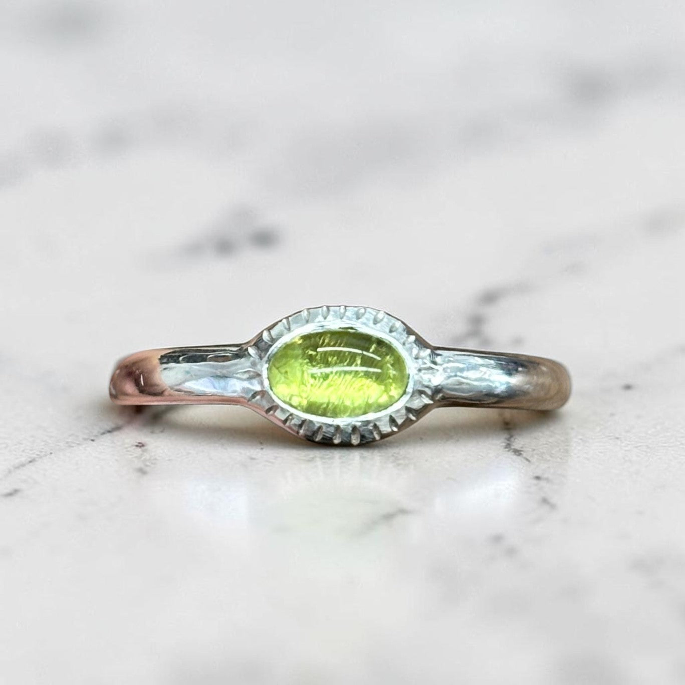 Parthian Peridot Stacking Ring In Silver, Size O (In Stock)