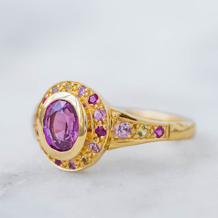 Shades of Pink Sapphire Roman Ring
