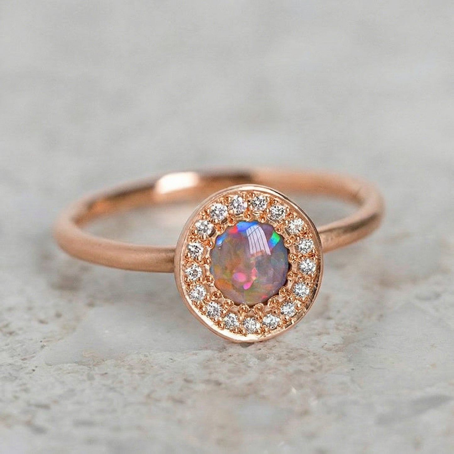 Small Black Opal and Diamond Pebble Ring