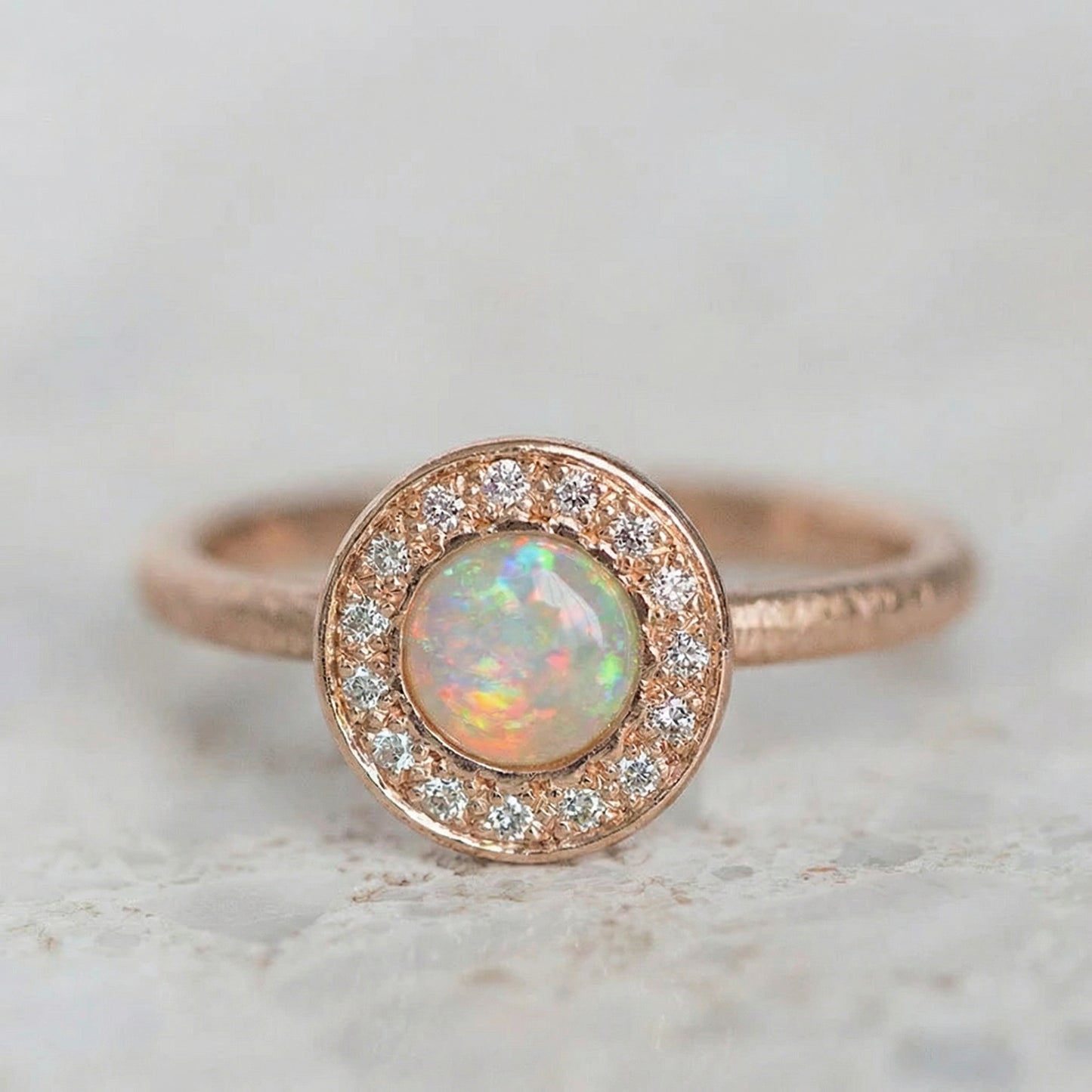 Small Crystal Opal and Diamond Pebble Ring