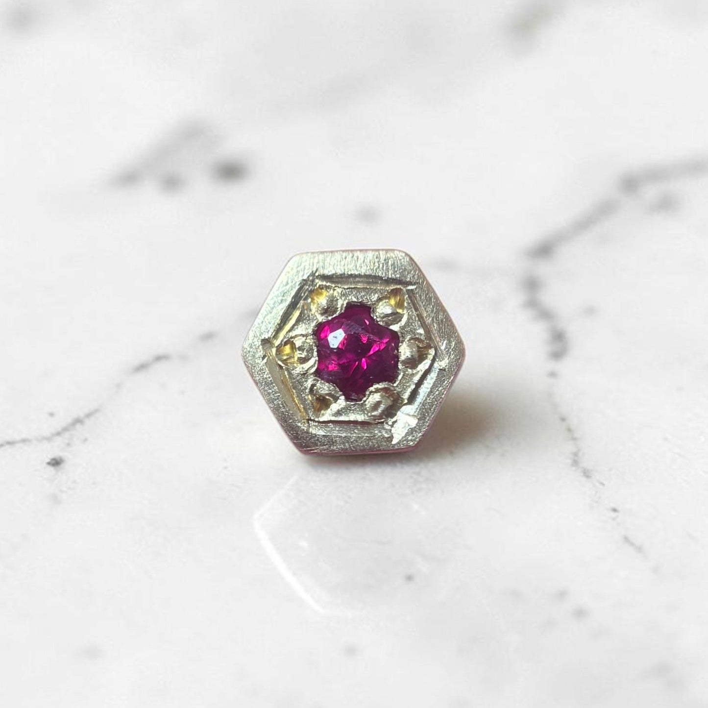 Ruby Hexagon Single Studs In 18ct Yellow Gold (In Stock)