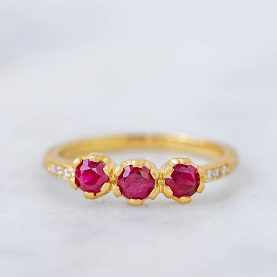 One-off Ruby and Diamond Juliet Ring in 18ct Yellow Gold, Size L (In Stock)