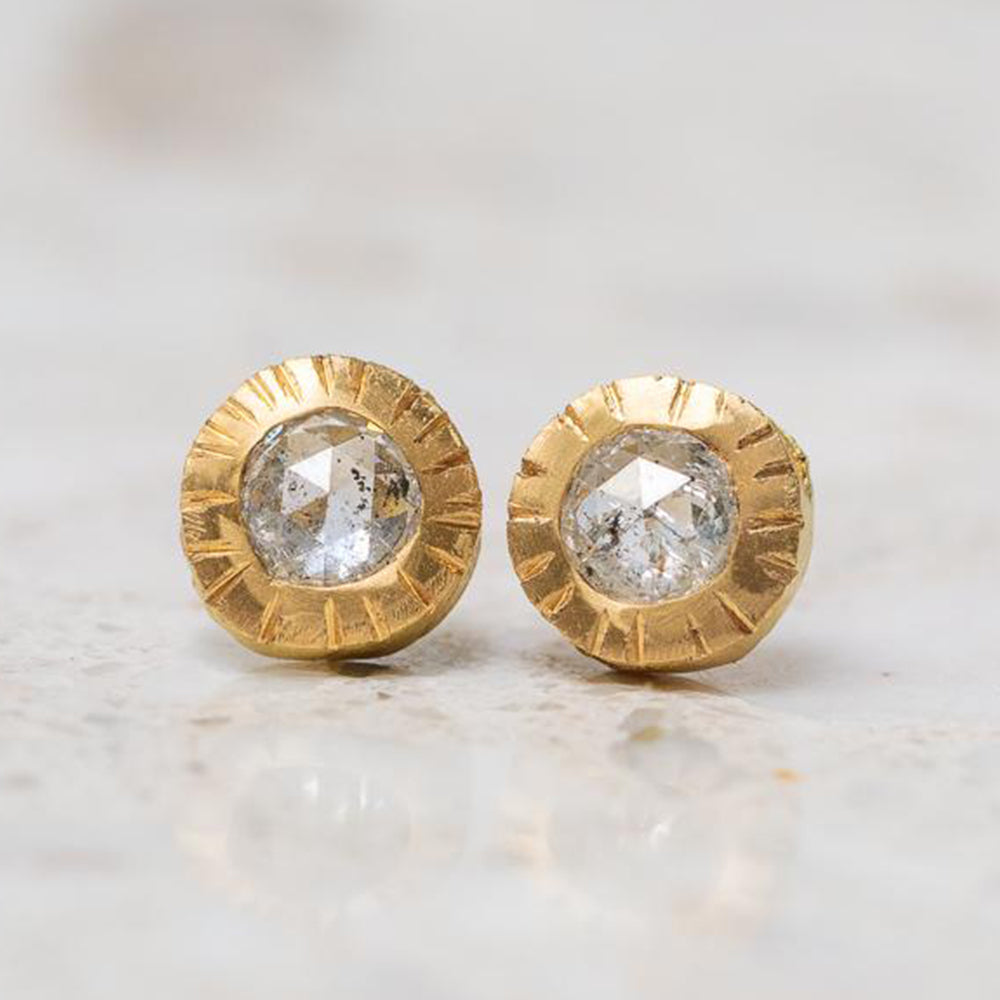 Salt & Pepper Diamond Forest Studs in 18ct Yellow Gold (In Stock)