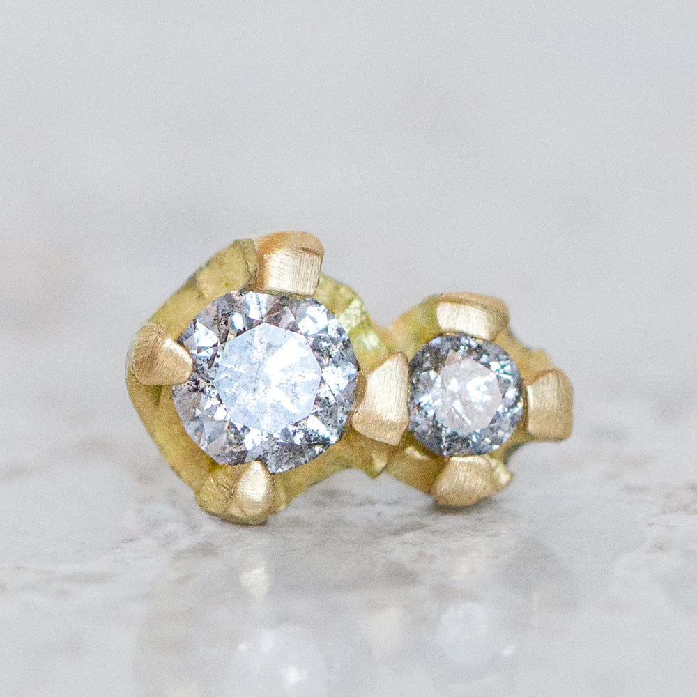 Salt and Pepper Diamond Bud Single Stud in 18ct Yellow Gold (In Stock)