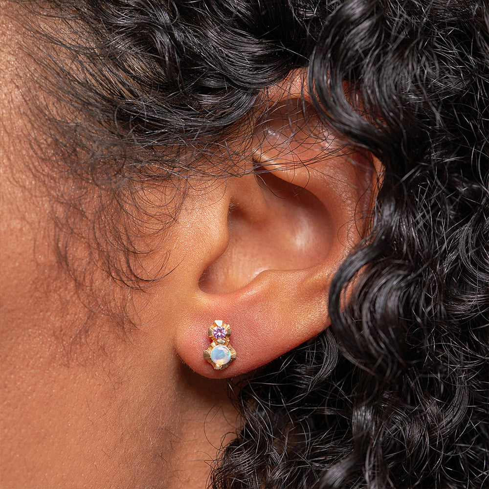 Sapphire and Opal Bud Single Studs