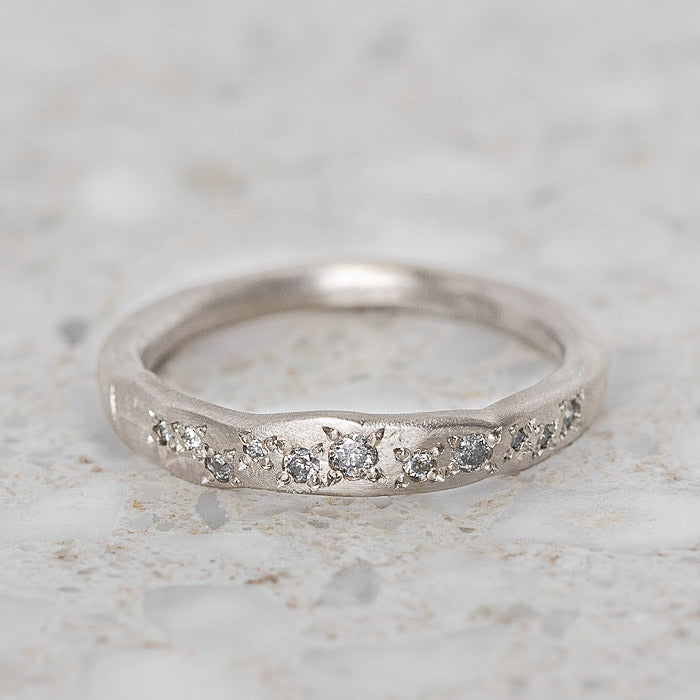 Salt and Pepper Diamond Scatter Band in 18ct White Gold, size P (In Stock)