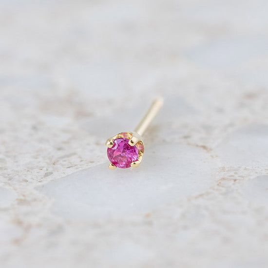 Tiny Pink Sapphire Single Stud In 14ct Yellow Gold (In Stock)