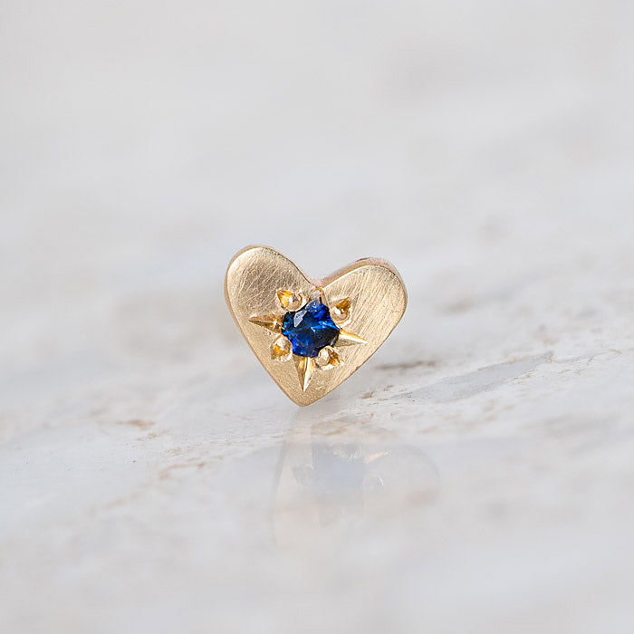 Blue Sapphire Mini Heart Single Stud