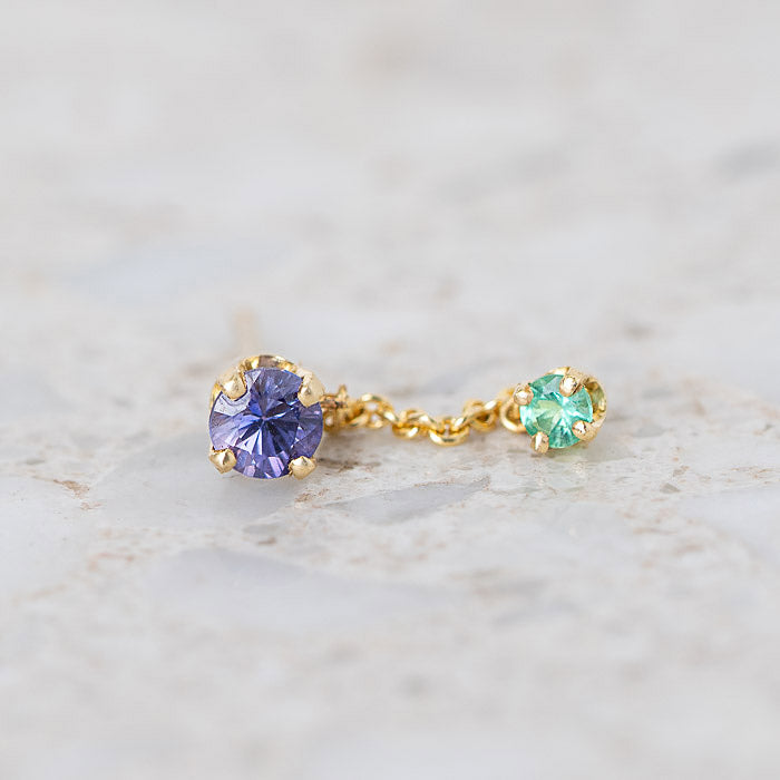 Load image into Gallery viewer, Purple Sapphire and Emerald Waterfall Single Stud
