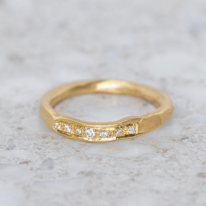 Diamond Wonky Bar Band in 18ct Yellow Gold, Size P (In Stock).