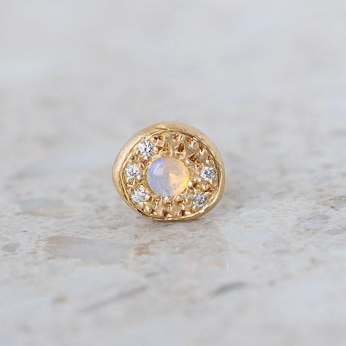 Opal and Diamond Single Pebble Earring In 14ct Yellow Gold (In Stock)