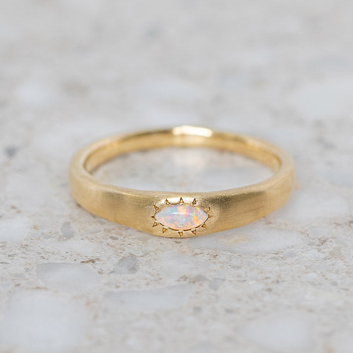 Opal Marquise Wonky Stackable In 9ct Yellow Gold, Size N (In Stock)