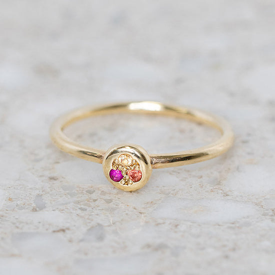 Mini Pebble Ring, Shades Of Sapphires In 9ct Yellow Gold, Size L and a half (In Stock)