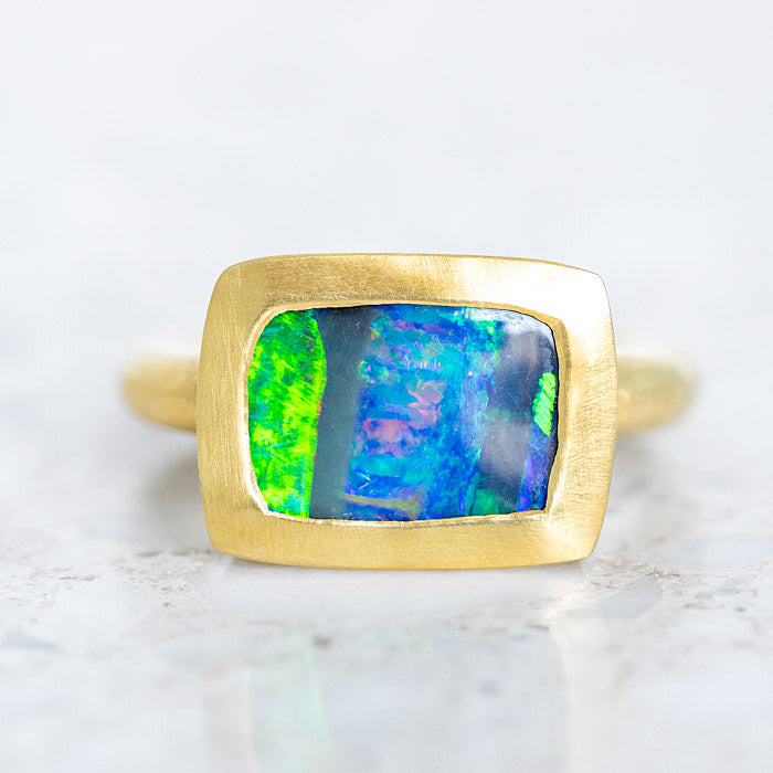 One-off Boulder Opal Ring In 18ct Yellow Gold, Size N (In Stock