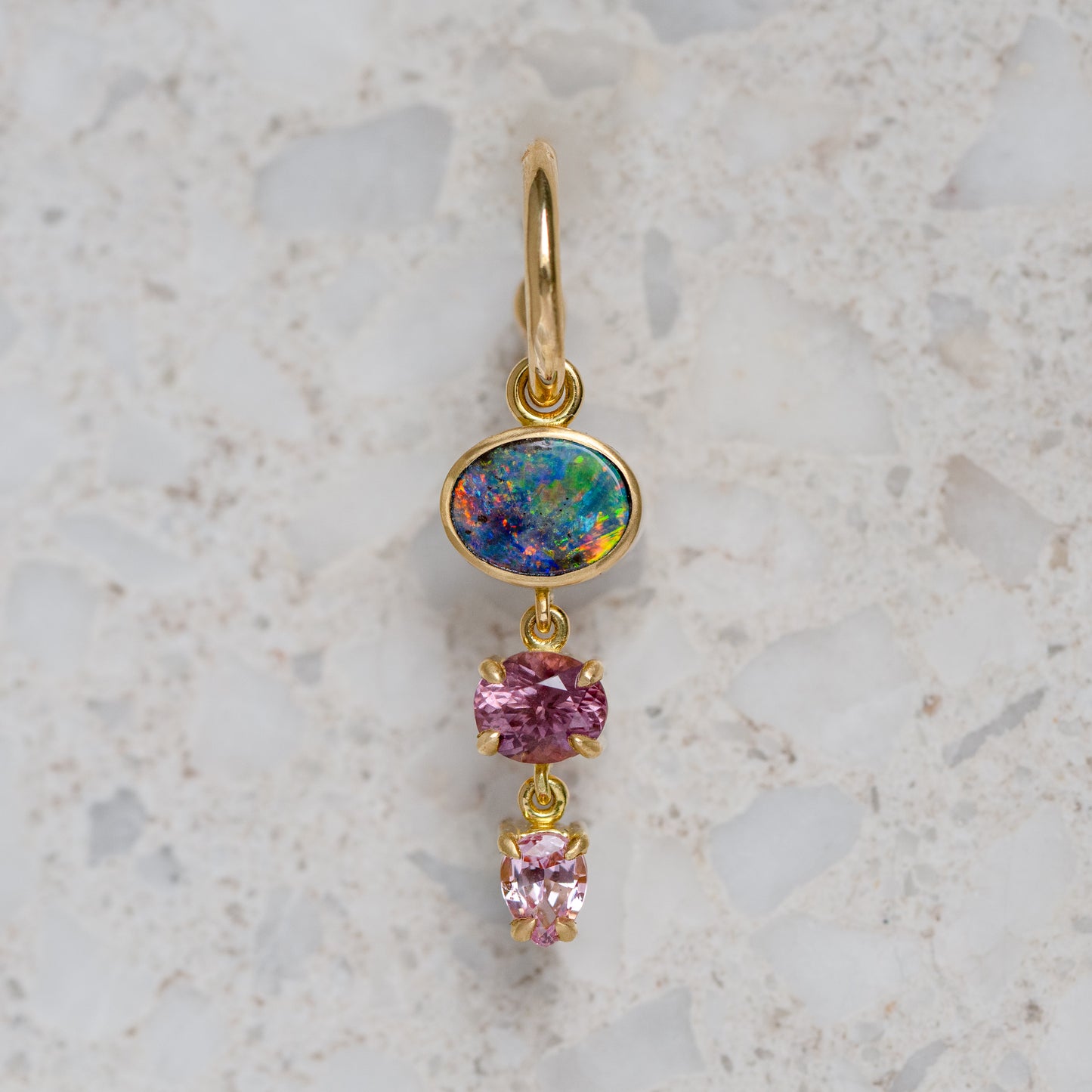 Boulder Opal and Spinel Charm Earrings in 18ct Yellow Gold (In Stock)