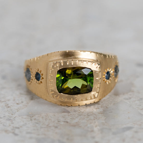 Tourmaline Armour Ring In 14ct Yellow Gold, Size O (In Stock)