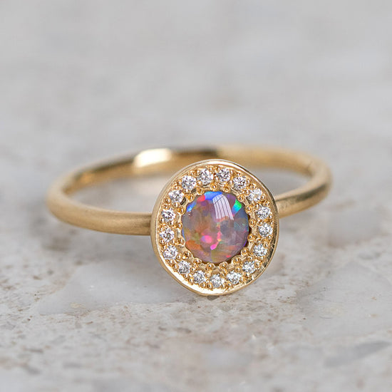 Black Opal and Diamond Pebble Ring