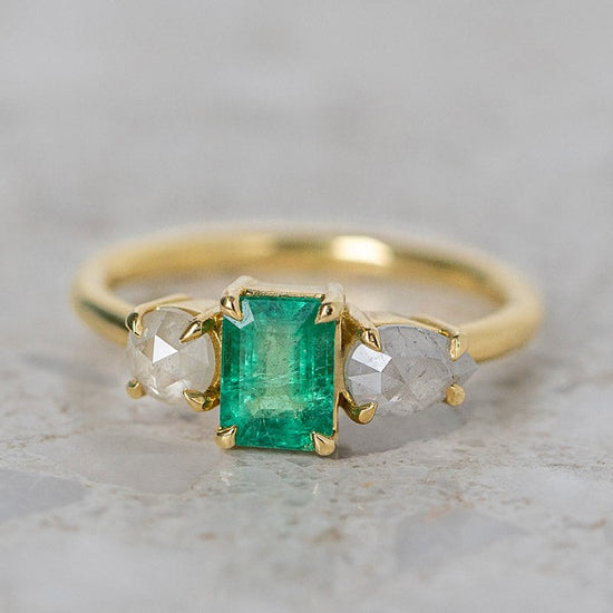 Emerald And Icy White Diamond Splice in 18ct Yellow Gold, Size O (In Stock)